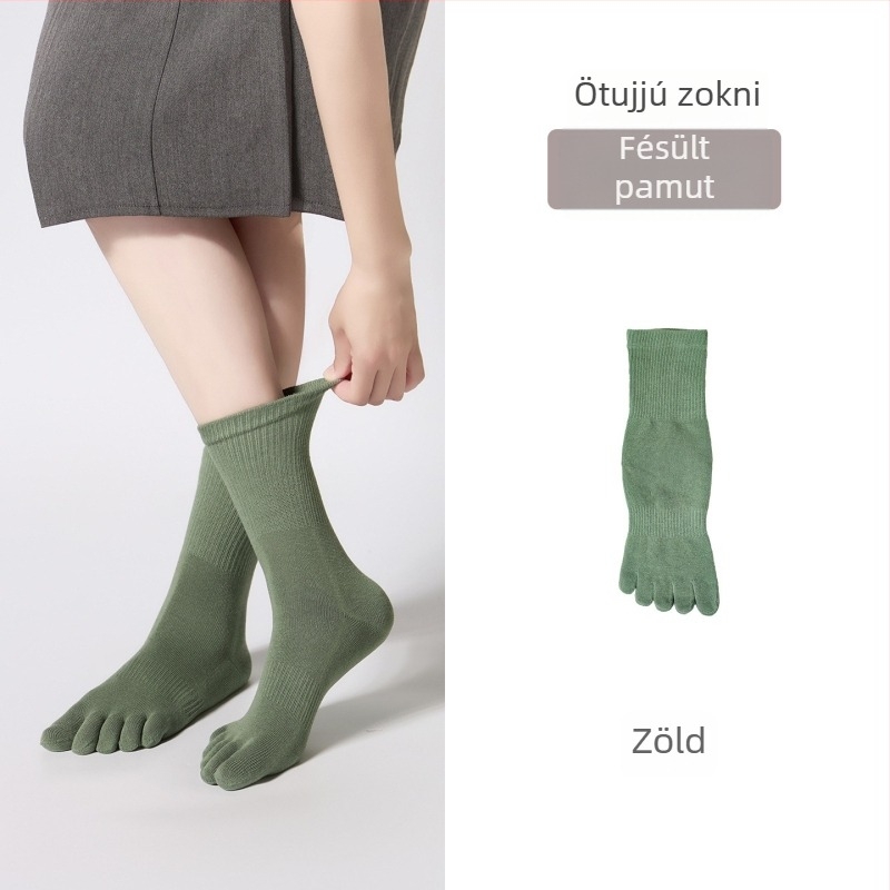 Női ötujjú zokni combed pamutból, légáteresztő hálós sport zokni középmagasságú, csúszásgátló és nedvszívó