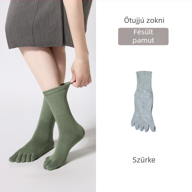 Női ötujjú zokni combed pamutból, légáteresztő hálós sport zokni középmagasságú, csúszásgátló és nedvszívó