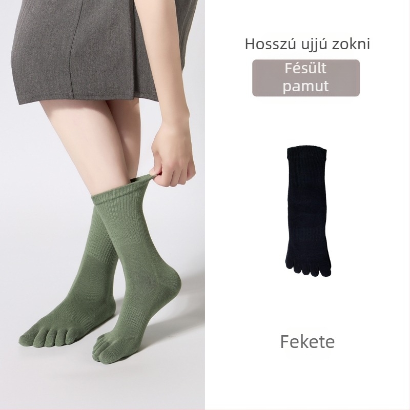 Női ötujjú zokni combed pamutból, légáteresztő hálós sport zokni középmagasságú, csúszásgátló és nedvszívó