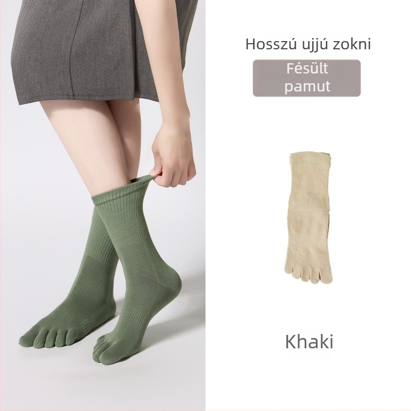 Női ötujjú zokni combed pamutból, légáteresztő hálós sport zokni középmagasságú, csúszásgátló és nedvszívó