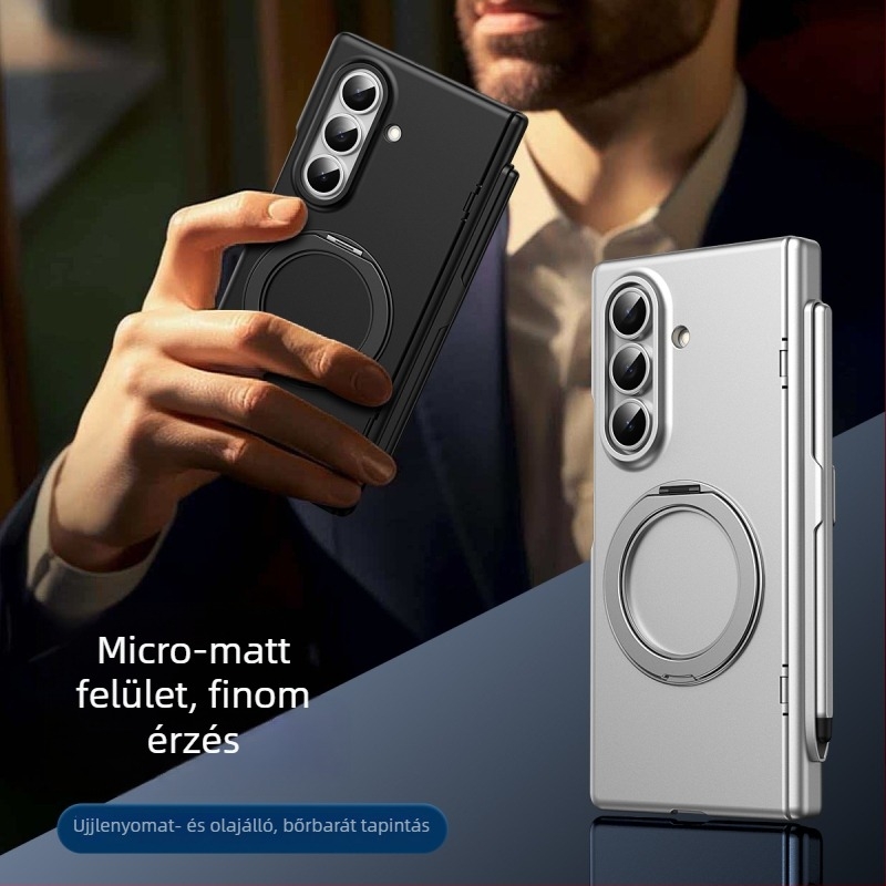 Samsung Z Fold7/Z Fold5 védőtok mágneses hajtogatható állvánnyal, tolltartó központi tengellyel, PC alapanyagból, forró préseléssel készült, ütésálló védelem