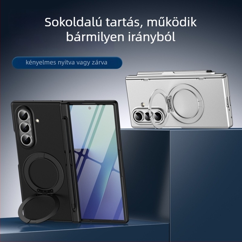 Samsung Z Fold7/Z Fold5 védőtok mágneses hajtogatható állvánnyal, tolltartó központi tengellyel, PC alapanyagból, forró préseléssel készült, ütésálló védelem