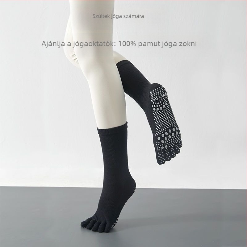 Pamut jóga toe zokni Pilateshez, csúszásmentes, nedvszívó, dezodoráló, anti-frikció, középmagas hosszúságú