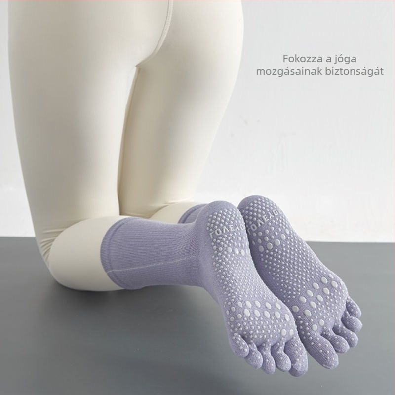 Pamut jóga toe zokni Pilateshez, csúszásmentes, nedvszívó, dezodoráló, anti-frikció, középmagas hosszúságú