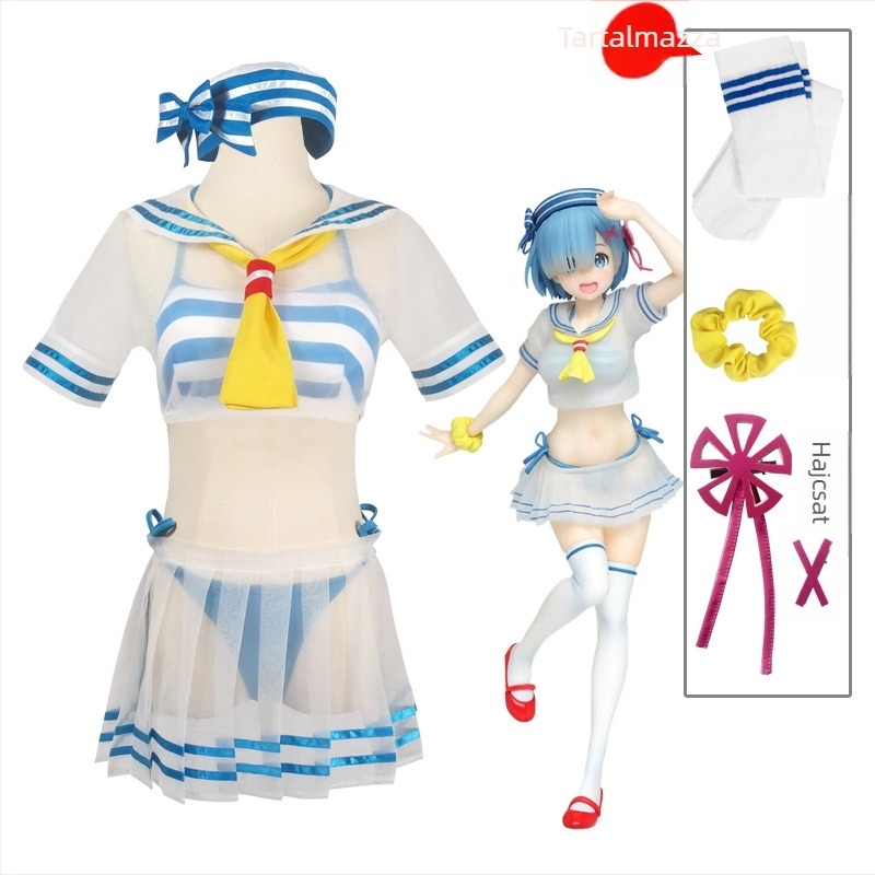Cosplay jelmez Rem — Sailor ruha a Re:Zero animéhez, poliészter anyag (80% fő, 10% másodlagos), női, 18–24 év, játék/anime szerepjátékhoz.
