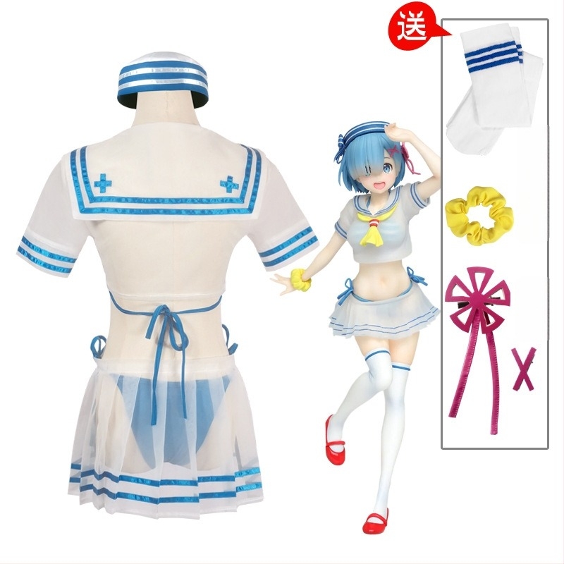 Cosplay jelmez Rem — Sailor ruha a Re:Zero animéhez, poliészter anyag (80% fő, 10% másodlagos), női, 18–24 év, játék/anime szerepjátékhoz.