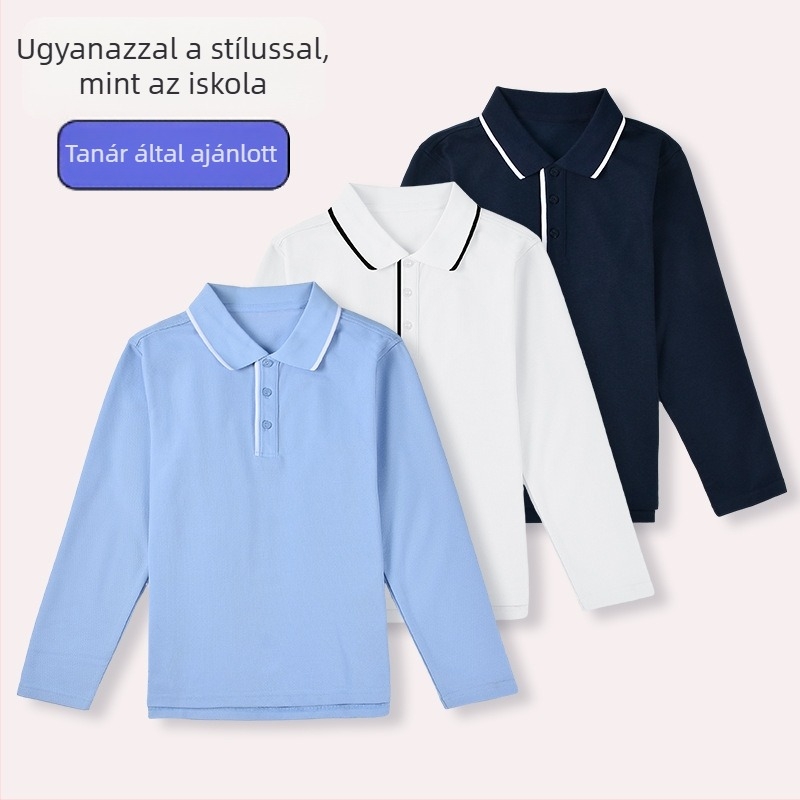 Polo póló gyerekeknek, preppy stílus, pamut anyag, egyszínű minta, tie-dye eljárás, 8 év feletti gyermekeknek