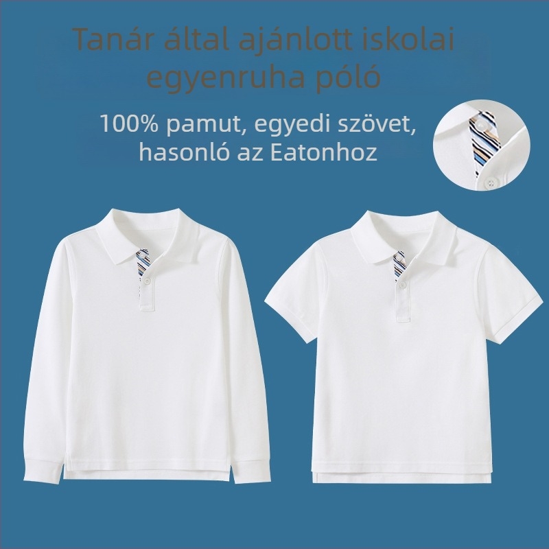 Gyerekeknek pamut polo - hosszú ujjú, uniszex, egész éves viselet (3-8 éveseknek)