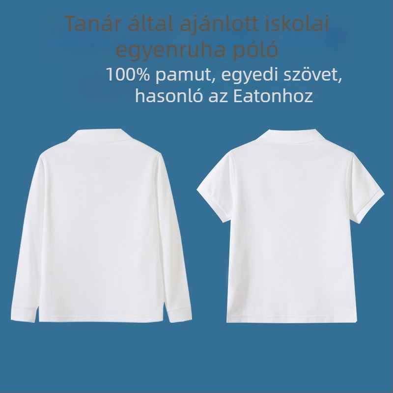 Gyerekeknek pamut polo - hosszú ujjú, uniszex, egész éves viselet (3-8 éveseknek)