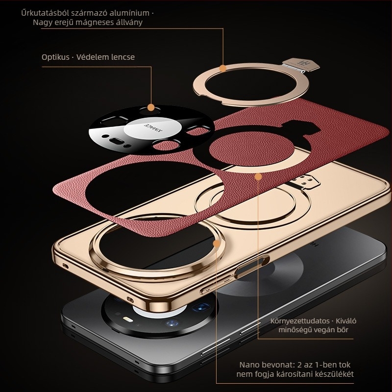 Huawei Mate80 védőtok Maituo mágneses támaszrendszerrel, 2-in-1 puha él és kemény hátlap akril panel, elektroplatírozott felület, ütésálló