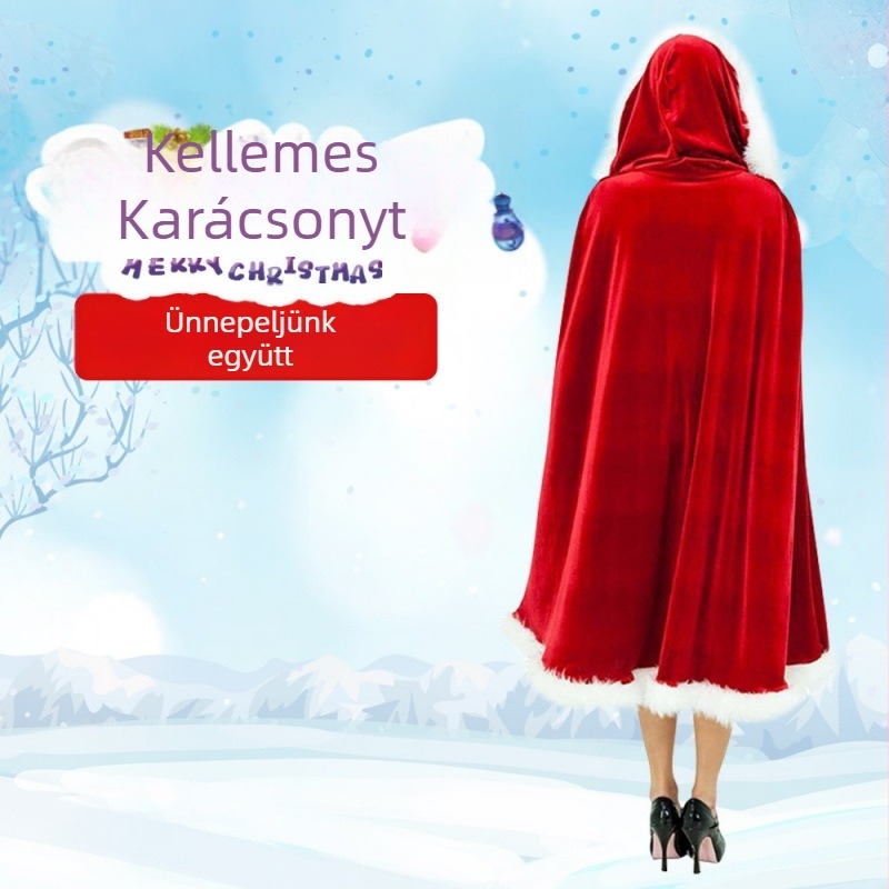 Felnőtt karácsonyi jelmez – színházi köpeny, uniszex, Mikulás-köpeny arany bársony, motívum Little Red Riding Hood
