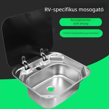 RV mosogató fedéllel, összecsukható felsőfedéllel, egymedencés rozsdamentes acél négyszögletes mosogató (Márka: Yumu; kompatibilis RV-vel)