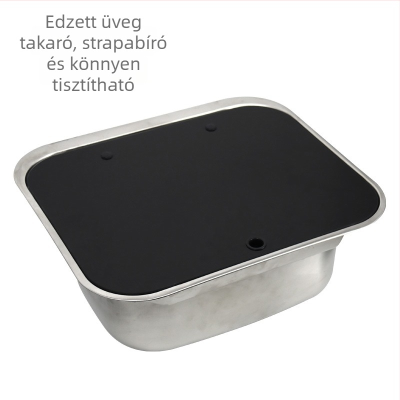 RV mosogató fedéllel, összecsukható felsőfedéllel, egymedencés rozsdamentes acél négyszögletes mosogató (Márka: Yumu; kompatibilis RV-vel)