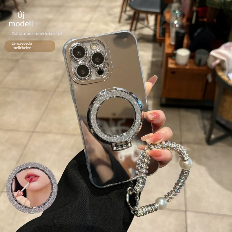 Smink tükröző iPhone 16 tokhoz, prémium megjelenés, kameralencse védőfóliával, nőies dizájn