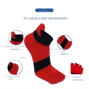 Férfi ötujjú zokni, vastag rövid szárú, 100% pamut, légáteresztő, sarokvédős, sportos stílus
