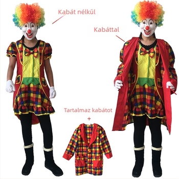 Clown jelmez készlet színpadi előadásokhoz, poliészter, uniszex, színpadi viselet (Tavasz 2024; Anyag: poliészter; Kategória: készlet; Nem: uniszex; Használat: színpadon)