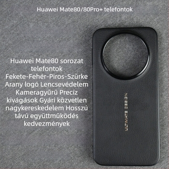 Huawei Mate80 védőtok arany logóval, sima bőr, kamera objektív védelme, esésálló