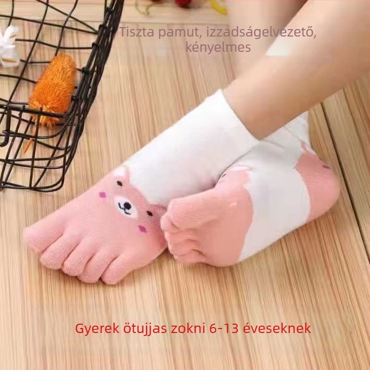 Gyerekeknek készült ötujjú pamut zokni - antibakteriális, légáteresztő, szagtalan, uniszex, 7–12 éveseknek