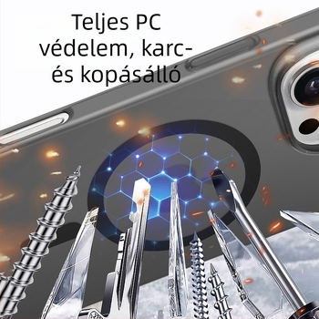 iPhone 17 Pro Max tok – matt Frosted Ice Mist felület, mágneses rögzítés, ultra vékony, ütésálló, fekete.