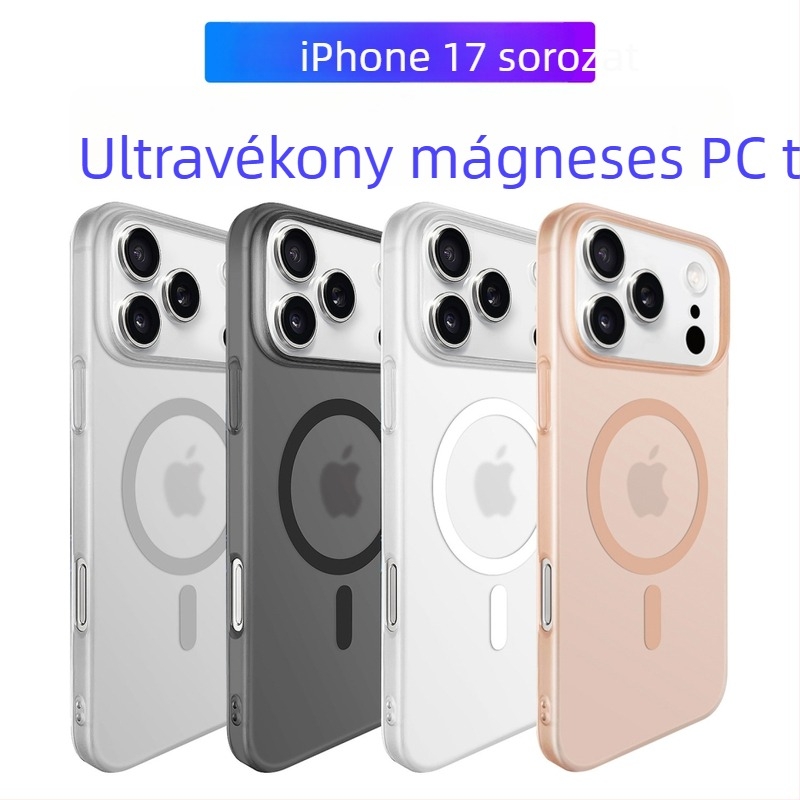 iPhone 17 Pro Max tok – matt Frosted Ice Mist felület, mágneses rögzítés, ultra vékony, ütésálló, fekete.