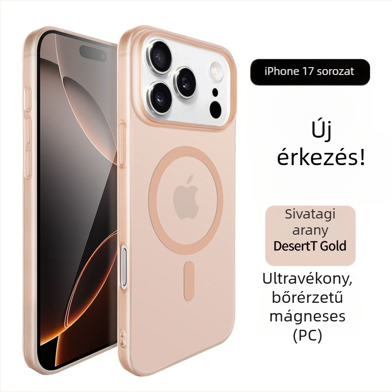 iPhone 17 Pro Max tok – matt Frosted Ice Mist felület, mágneses rögzítés, ultra vékony, ütésálló, fekete.