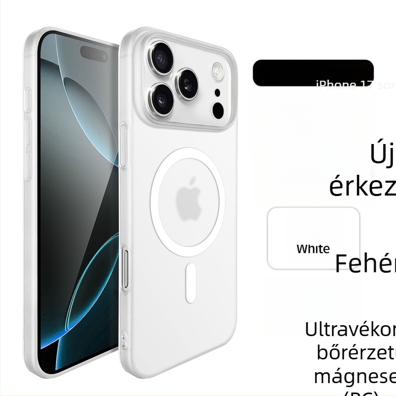 iPhone 17 Pro Max tok – matt Frosted Ice Mist felület, mágneses rögzítés, ultra vékony, ütésálló, fekete.