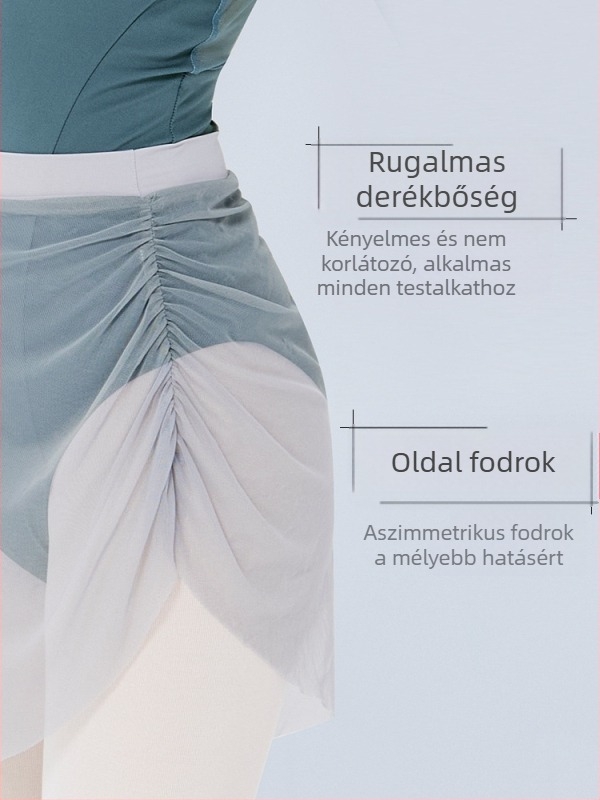 Felnőtt modern tánc géz szoknya oldalsó redőkkel és elasztikus derékkal, puha szálból készült nylon anyag, balettelőadásra