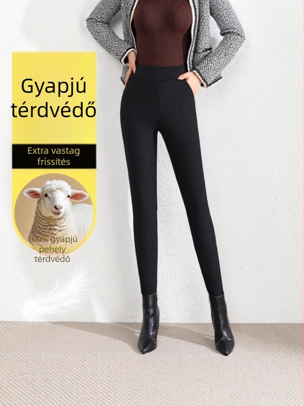 8335 Női téli gyapjú nadrág, magas derék, elasztikus, karcsúsított fazon, térdvédő guščím pehellyel, fleece bélés, vastag és meleg