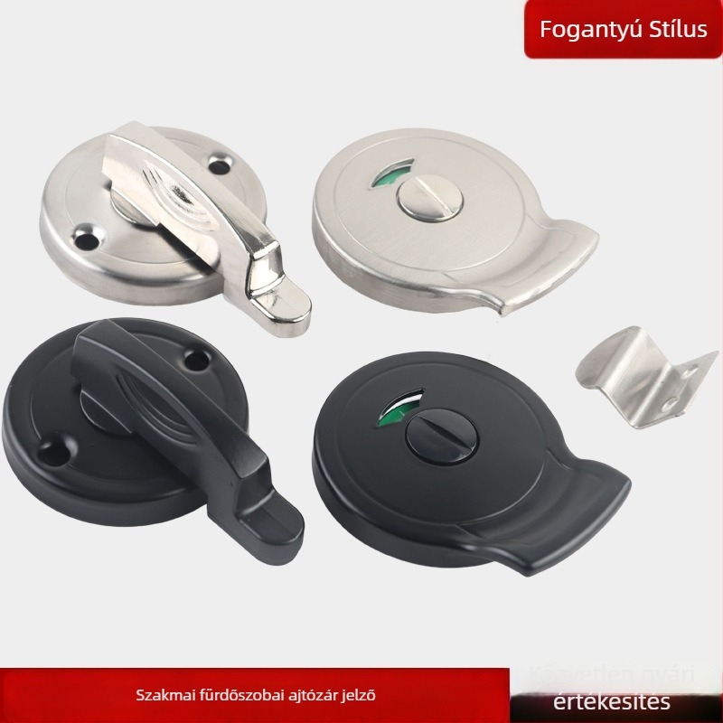 Rozsdamentes acél fürdőszobai válaszfal-hardver fogantyúval, kefés felület, modern minimalist stílus, indikátoros ajtózár