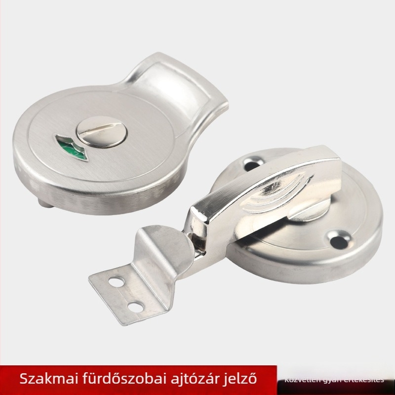 Rozsdamentes acél fürdőszobai válaszfal-hardver fogantyúval, kefés felület, modern minimalist stílus, indikátoros ajtózár