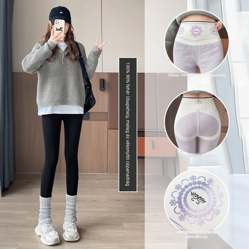 Női Shark nadrág, töltésű toll, téli fleece bélés, vastag jóga leggings, has-támasztó és csípőemelő