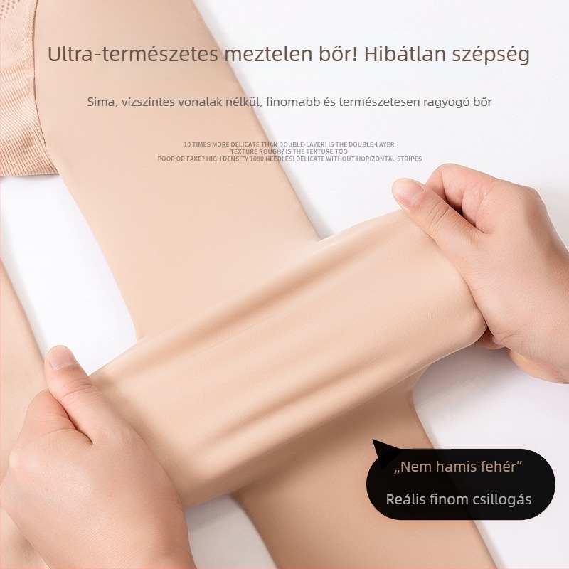 Vízszerű fényességet keltő harisnyanadrág fleece-béléssel és vastag kivitelben, őszi-téli szezonra, magas derekú, bőrszín árnyalat