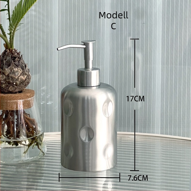 304 rozsdamentes acél fürdőszobai lotionás üveg és szappanadagoló, kézi nyomású működés, polírozott és kefés felület, modern minimalista stílus, 215 g