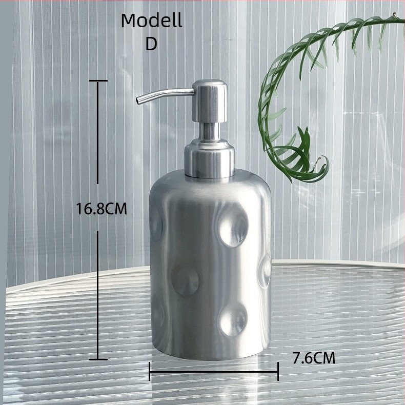 304 rozsdamentes acél fürdőszobai lotionás üveg és szappanadagoló, kézi nyomású működés, polírozott és kefés felület, modern minimalista stílus, 215 g