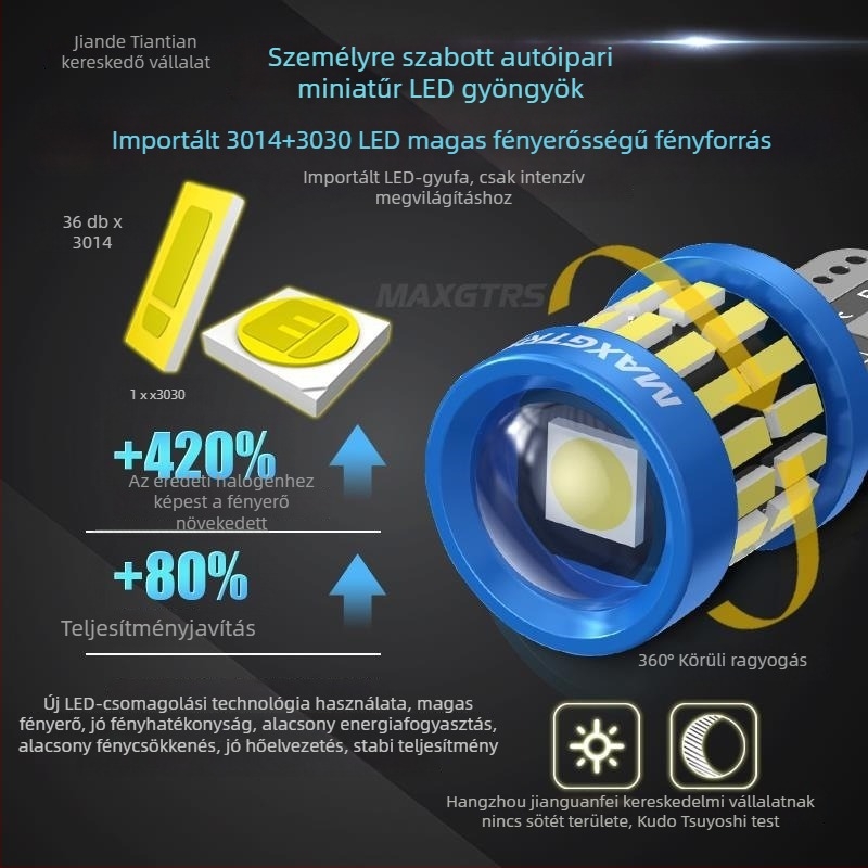 T10 LED izzó a rendszámtábla világításához, nagy fényerő, lencse, alap W5W (12V, 5000 lm)
