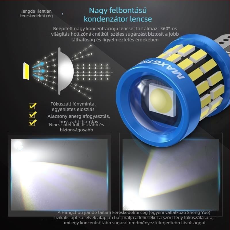 T10 LED izzó a rendszámtábla világításához, nagy fényerő, lencse, alap W5W (12V, 5000 lm)