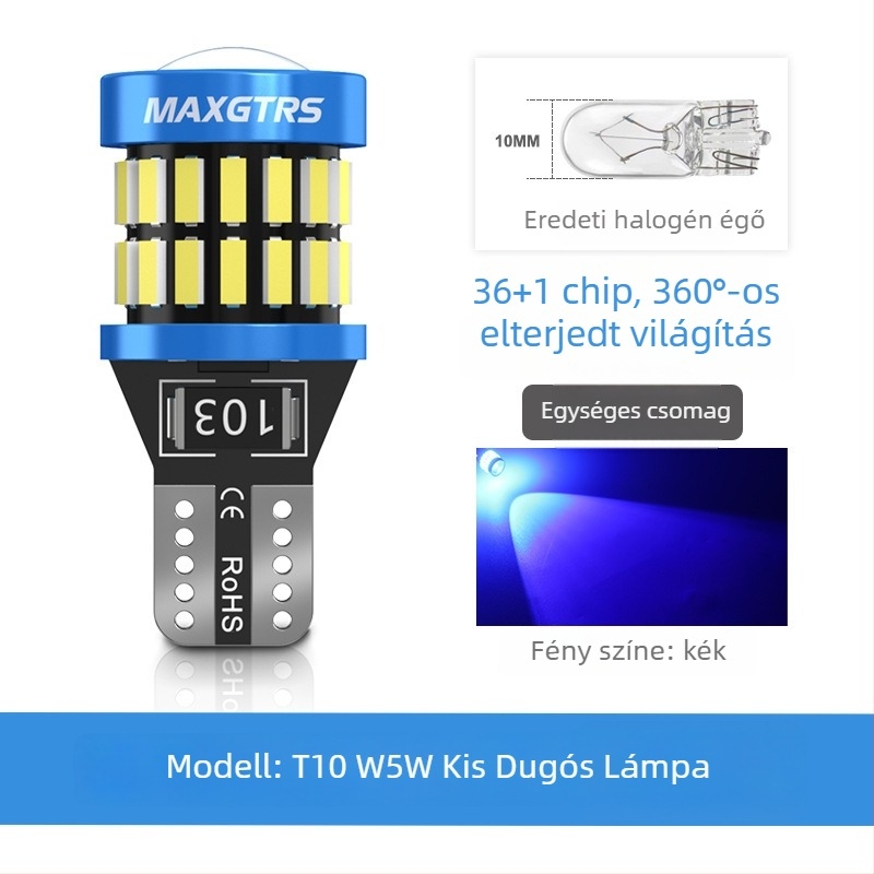 T10 LED izzó a rendszámtábla világításához, nagy fényerő, lencse, alap W5W (12V, 5000 lm)