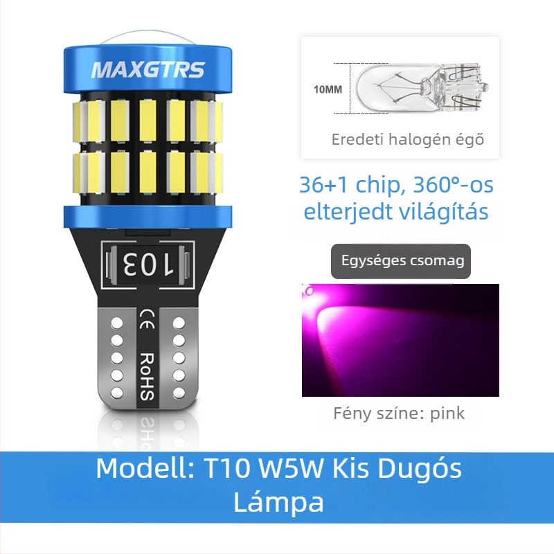 T10 LED izzó a rendszámtábla világításához, nagy fényerő, lencse, alap W5W (12V, 5000 lm)