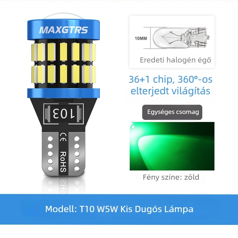 T10 LED izzó a rendszámtábla világításához, nagy fényerő, lencse, alap W5W (12V, 5000 lm)