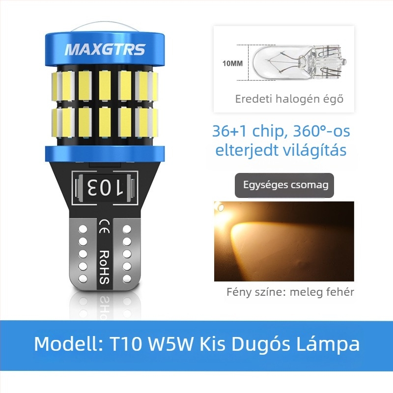 T10 LED izzó a rendszámtábla világításához, nagy fényerő, lencse, alap W5W (12V, 5000 lm)