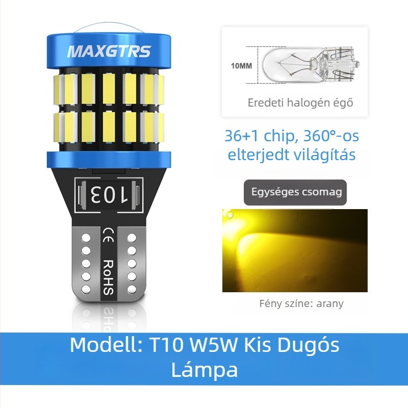 T10 LED izzó a rendszámtábla világításához, nagy fényerő, lencse, alap W5W (12V, 5000 lm)