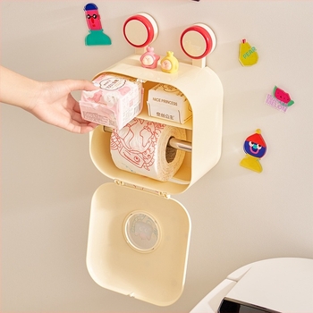 WC-papírtartó szívócsészével, falra szerelhető fúrás nélküli, műanyag, vízálló fürdőszobába, modell YM.7170