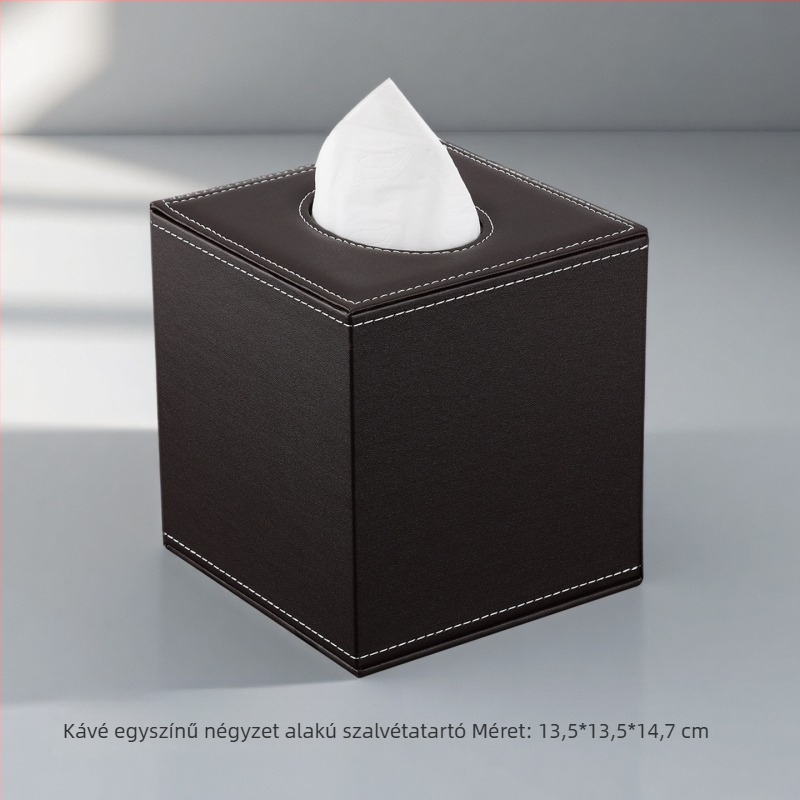 Bőr anyagú szalvétatartó nappalihoz, négyzet alakú tekercses papírtartó doboz, modell A036, 36 darabos csomag, logó testreszabható