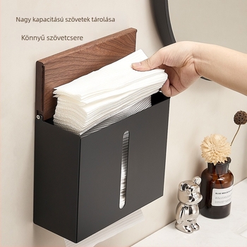 Diófa falra szerelt vécépapír-doboz – tömörfa + alumínium, vízálló, levehető papírtartó, modern minimalista stílus