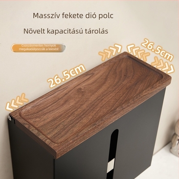 Diófa falra szerelt vécépapír-doboz – tömörfa + alumínium, vízálló, levehető papírtartó, modern minimalista stílus
