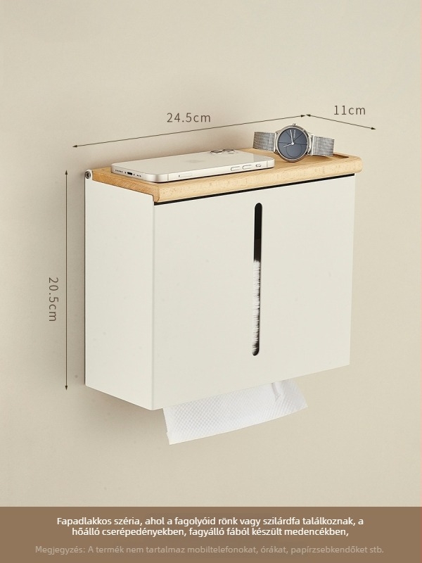 Diófa falra szerelt vécépapír-doboz – tömörfa + alumínium, vízálló, levehető papírtartó, modern minimalista stílus