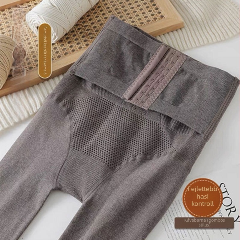 Női pamutból készült magas derekú alakító leggings, közepes vastagságú, egyszínű