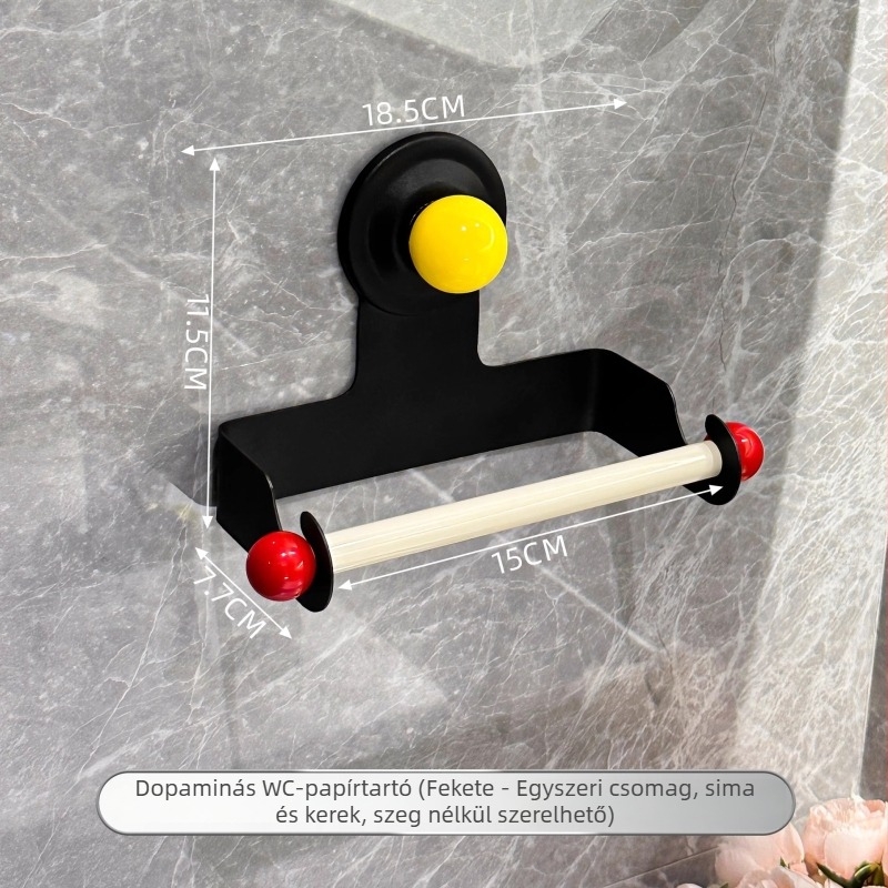 Fali WC-papírtartó szívóval, fúrás nélküli rögzítés, alumínium, négyszögletes kialakítás, könnyed luxus stílus