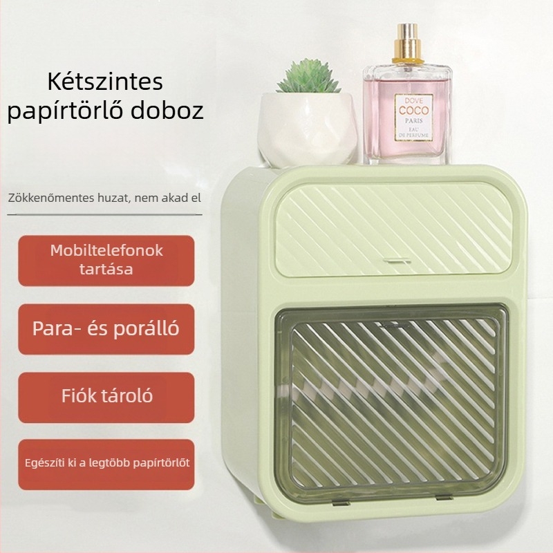 Fürdőszobai falra szerelhető műanyag papírtörlő doboz, vízálló, modell 5.16.1, tekercses papírokhoz