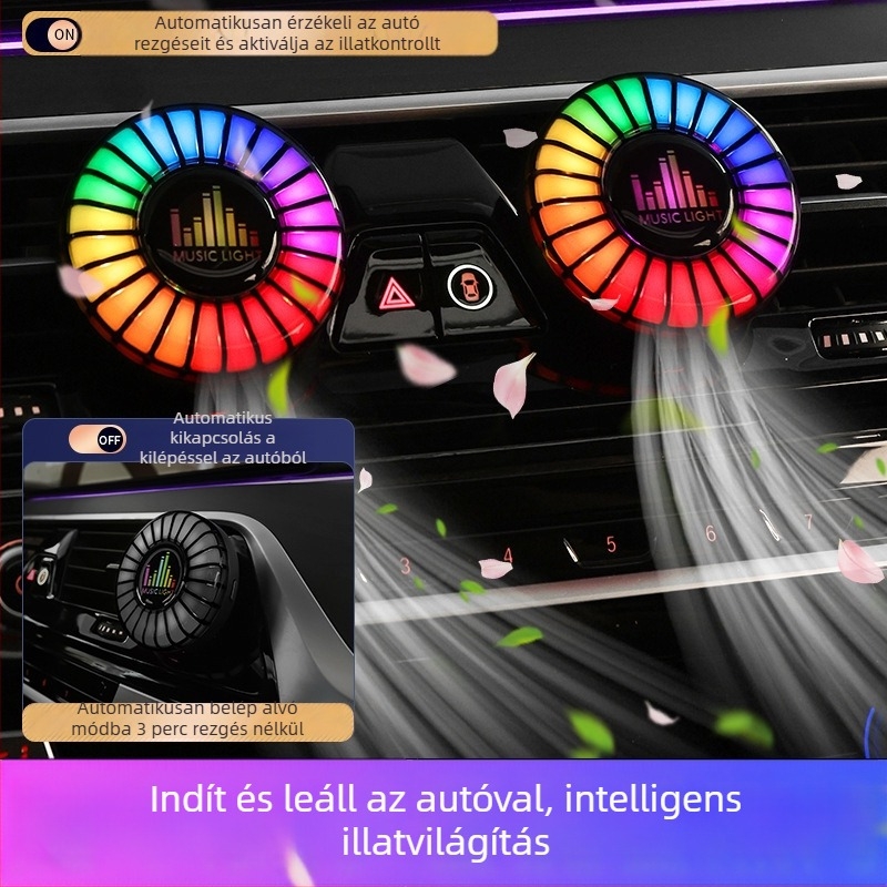 Autóba aromaterápiás diffúzor környezeti világítással és zenére szinkronizált fényekkel, hangvezérlés a világításra, ABS anyag, univerzális kompatibilitás, Márka: Yueliang Electronics